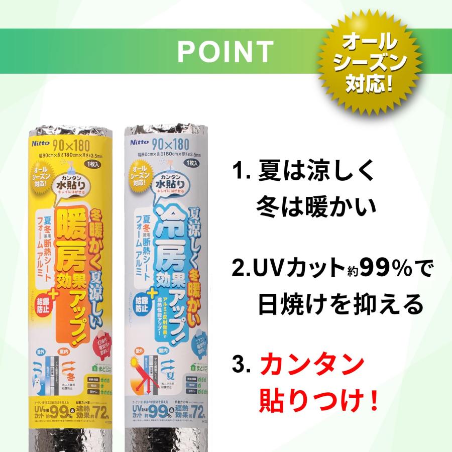 ニトムズ 夏冬 兼用 断熱シート フォーム アルミ 窓 ガラス 水で貼れる 結露防止 UVカット率約99% 暖房 冷房 遮熱 遮光 目かくし 幅 |  | 01