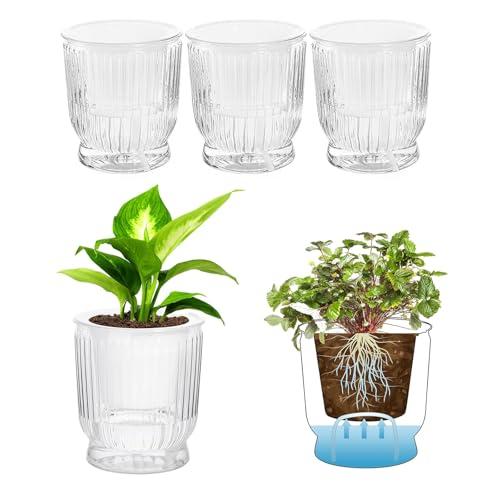 Phyxiul 自動給水 プランター 4個セット観葉植物 鉢 底面給水鉢 植木鉢 給水紐付き 室外 室内 鉢植え ハーブ 花栽培 園芸用品 透明 | 