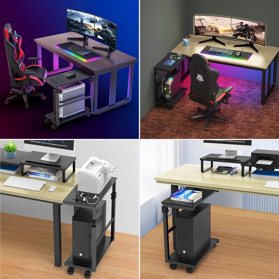 HUASUNミノリの恵 PC パソコンラック 昇降式 L字デスク スタンダード PCラック ソケットと USB 充電ポート付き PC 台車 2段 |  | 06