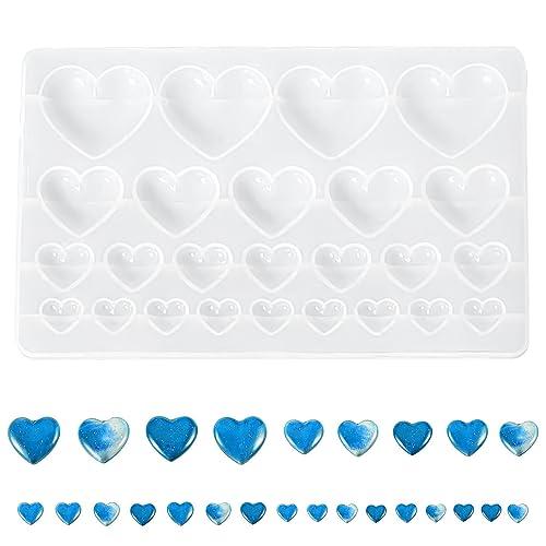 ソフトモールド シリコンモールド ハート形 レジン型 さまざまな大きさのラブ・ハートのシリコン型 4サイズ25個の金型穴 再利用可能で使いやすい | 