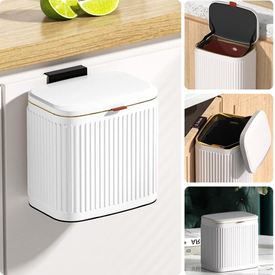 壁掛けゴミ箱 ふた付き 4L キッチンキャビネット ゴミ箱 ステンレス製 小さめ ぶら下げごみ箱 内バケツ付き キッチン用ゴミ箱白い | 