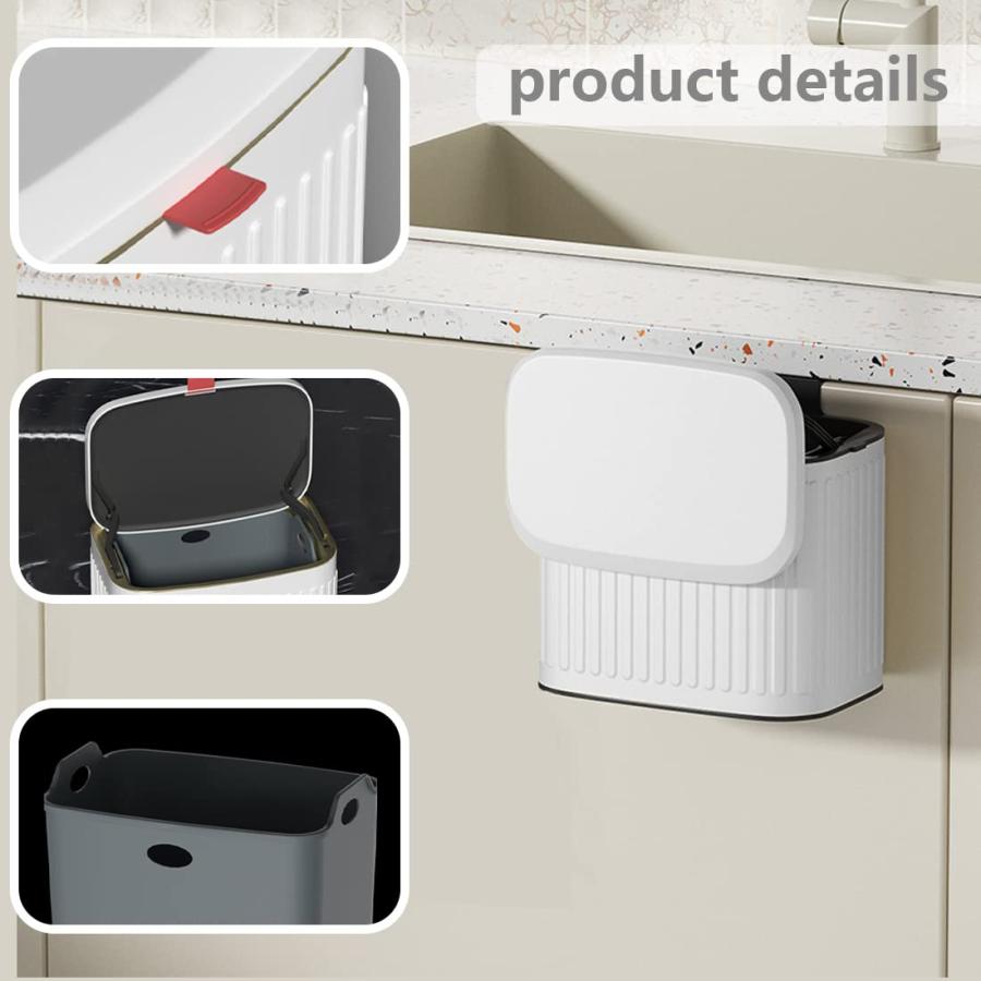壁掛けゴミ箱 ふた付き 4L キッチンキャビネット ゴミ箱 ステンレス製 小さめ ぶら下げごみ箱 内バケツ付き キッチン用ゴミ箱白い |  | 02