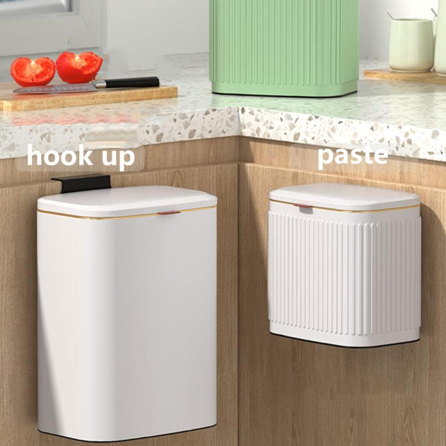 壁掛けゴミ箱 ふた付き 4L キッチンキャビネット ゴミ箱 ステンレス製 小さめ ぶら下げごみ箱 内バケツ付き キッチン用ゴミ箱白い |  | 03