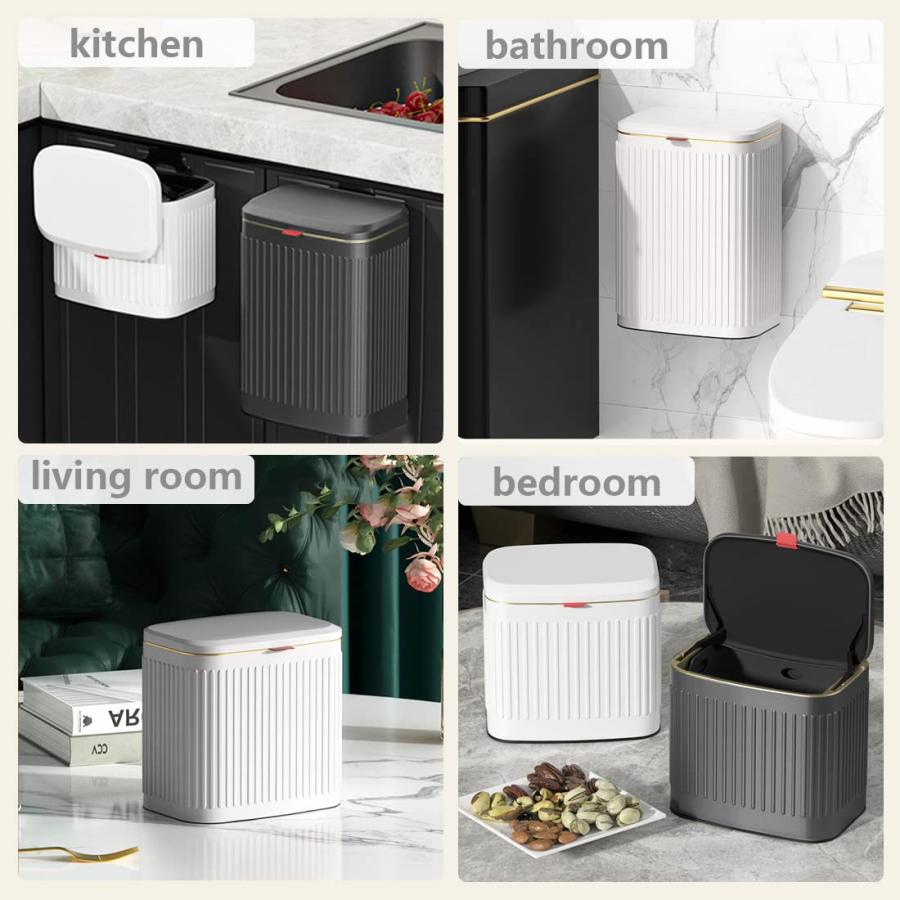 壁掛けゴミ箱 ふた付き 4L キッチンキャビネット ゴミ箱 ステンレス製 小さめ ぶら下げごみ箱 内バケツ付き キッチン用ゴミ箱白い |  | 04