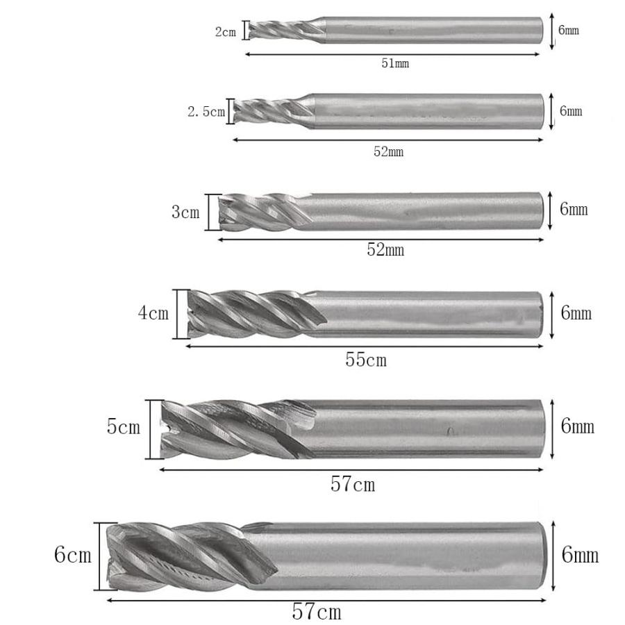 Phyxiul スクエア エンドミル セット 高精度 汎用精密加工 6個入り 2mm-6mm HSS 4枚刃 超硬 加工用カッター 穴あけ 工具 |  | 01