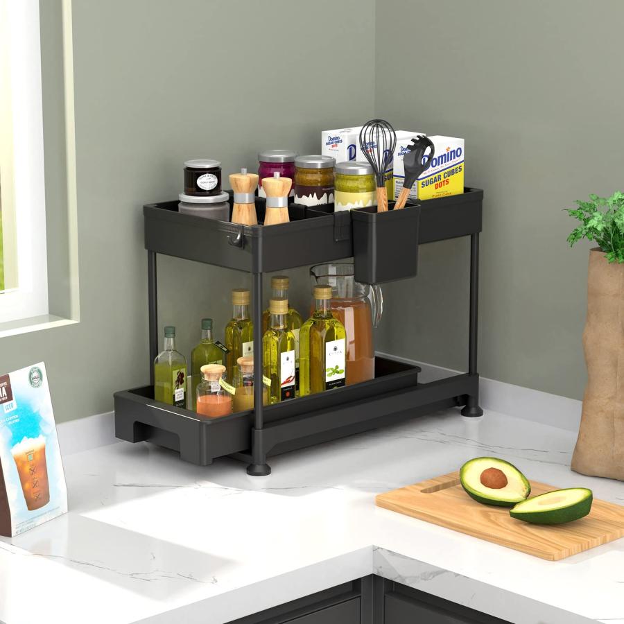 SPACEKEEPER シンク下 スライド式収納ラック 2段 2個セット 引き出し式