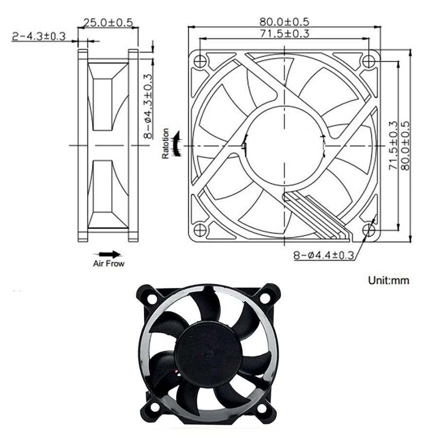 PENGLIN ブラシレス冷却ファン 1PCS 静音 2 ピン8cm ファン 80mm X 80mm X 25mm 8025 DC 24V 0. |  | 05