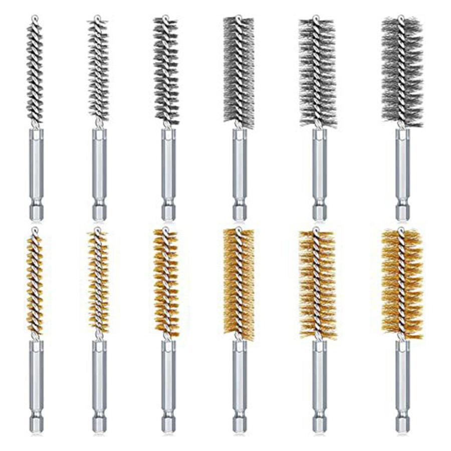 ワイヤーブラシ、ハンドル六角シャンク付きボアブラシ、12
