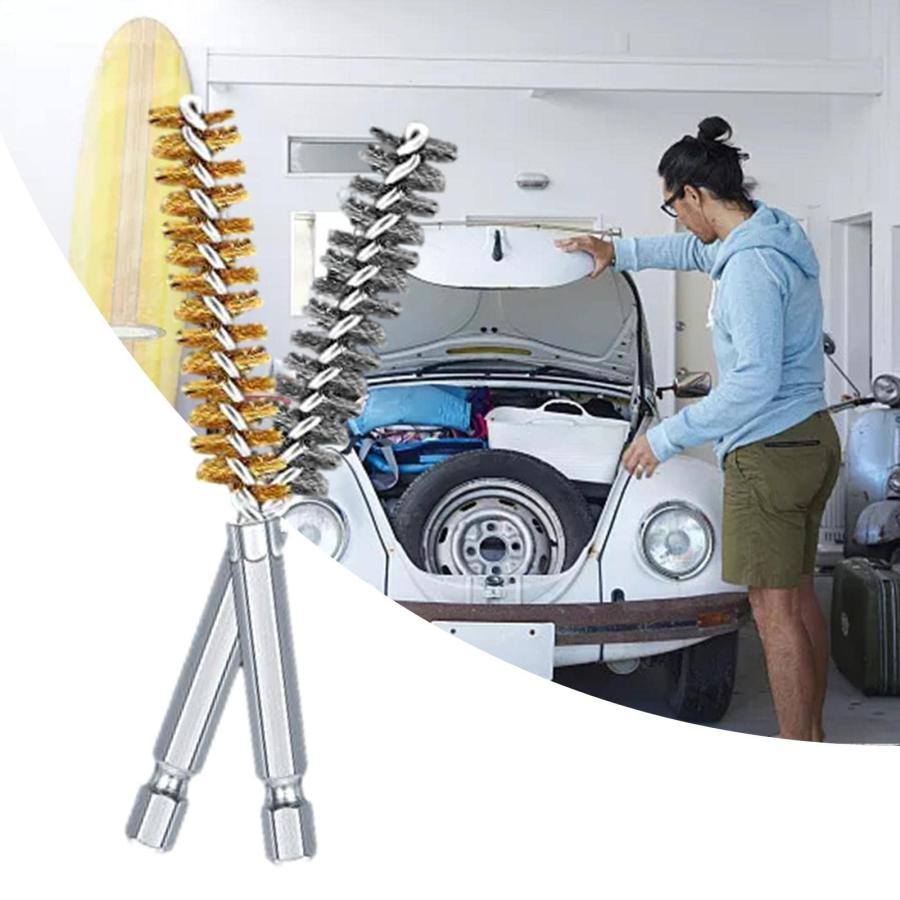 ワイヤーブラシ、ハンドル六角シャンク付きボアブラシ、12