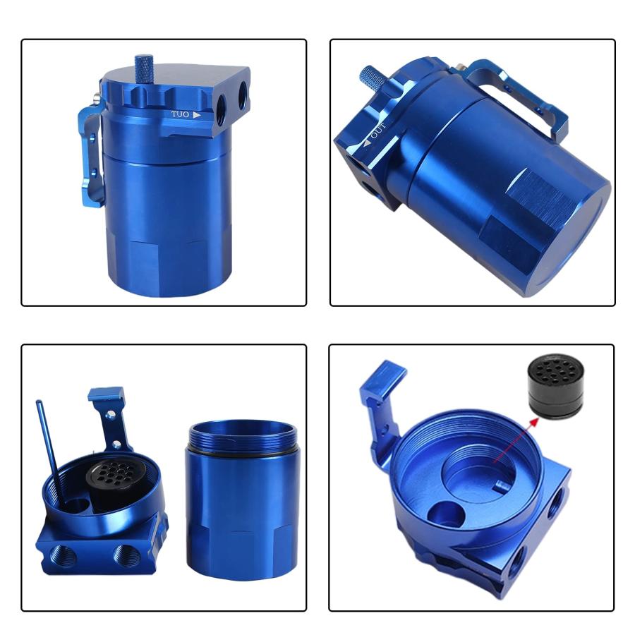 VEHSUN オイルキャッチタンク 300ml アルミ製 汎用 オイルキャッチ バッフル付き 円柱型 ホースニップル付き 外径 11Φ 13Φ |  | 01