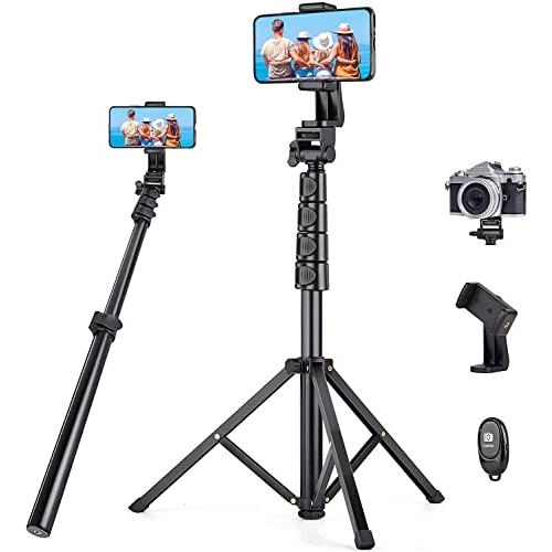 スマホ 三脚 最大高172cm2 in 1 自撮り棒三脚 450g軽量 アルミニウム合金4段階伸縮 360角度調節 電話ホルダー付きスタンド す | 