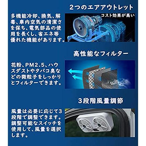 ZHUZE 車用排気ファン 車載 換気扇 USB充電可 2021新版 冷却空気 車内換気 空気清浄機 ファンの分離設計 消臭 熱気排出 車用冷房 |  | 02
