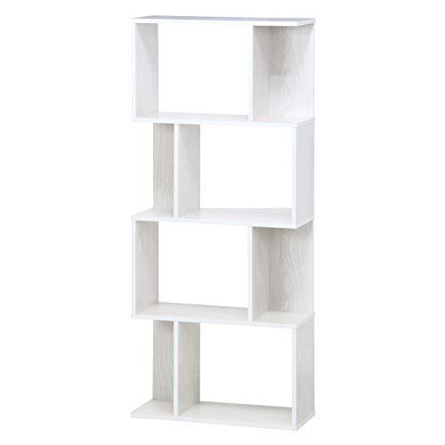 不二貿易 オープンラック シェルフ 4段 幅59×奥行24×高さ141cm ホワイトウォッシュ ディスプレイラック S型 組立商品 98715 | 