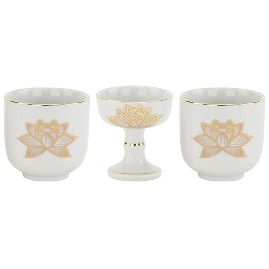 お仏壇のはせがわ 仏飯器 湯呑 仏具セット 3個セット 白金蓮/中 日本製