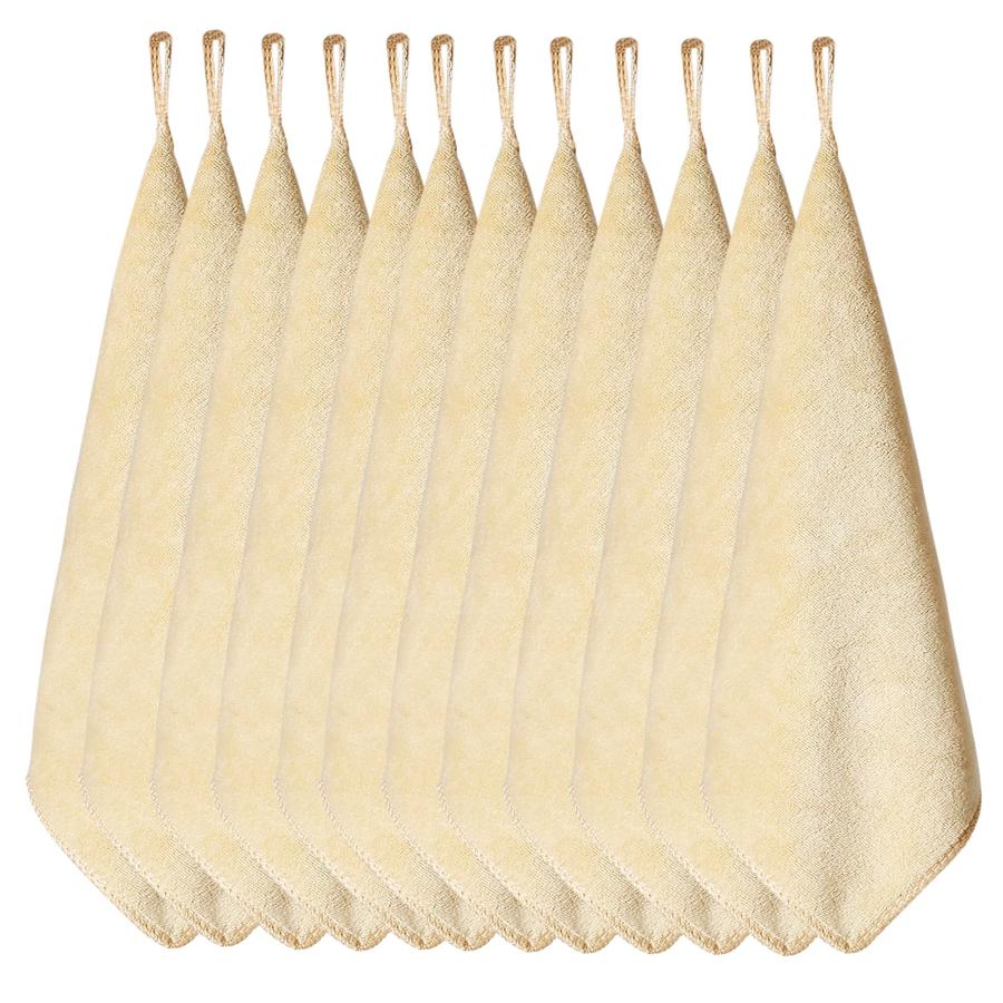 HOOMCOOM キッチンタオル キッチンクロス ふきん ループ付き 12枚セット 布巾 台拭き 食器拭き マイクロファイバー 厚手生地 吸水 | 