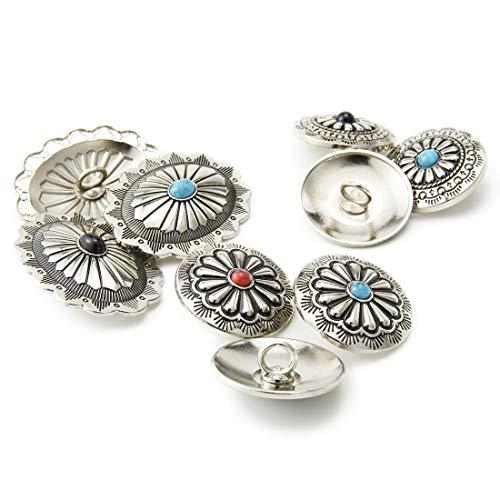 コンチョ ボタン 9個セット ターコイズ 楕円 30mm メタルボタン 足つき レザークラフト アクセサリー 手芸 |  | 01