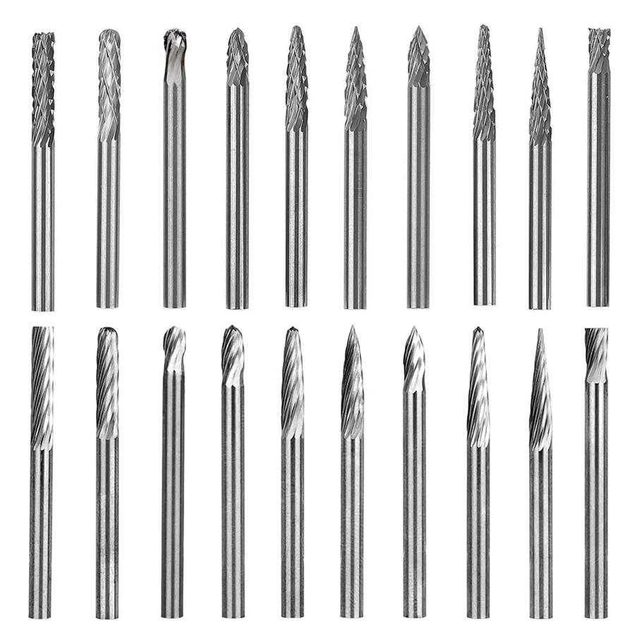 Kimlonton 20本セットロータリーバー 超硬刃リューター ビット シャンク径約3mm 刃幅約3mm タングステン鋼でゴリゴリ削れる超硬バ | 