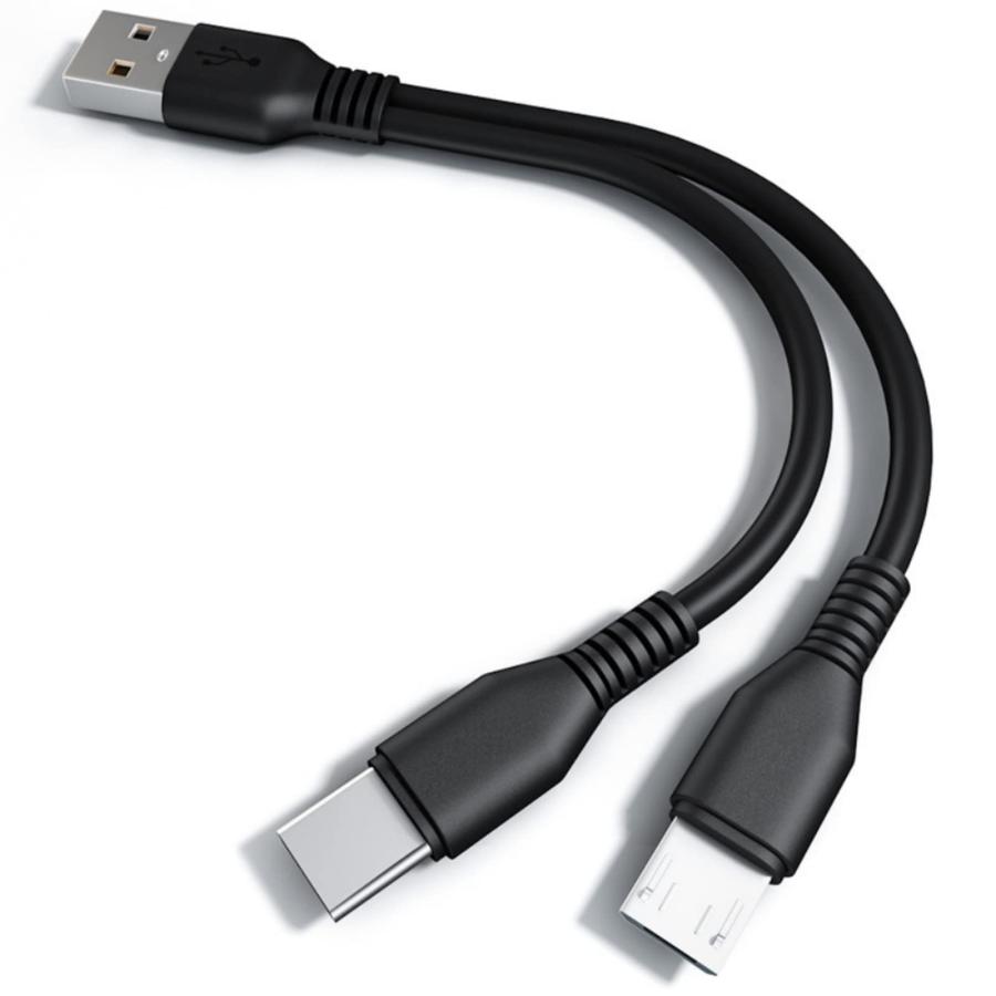 YFFSFDC USB 2.0 二股ケーブル USB 2.0 Aオスto USBタイプCオス& マイクロUSBオスY字2分岐ケーブル USB & | 