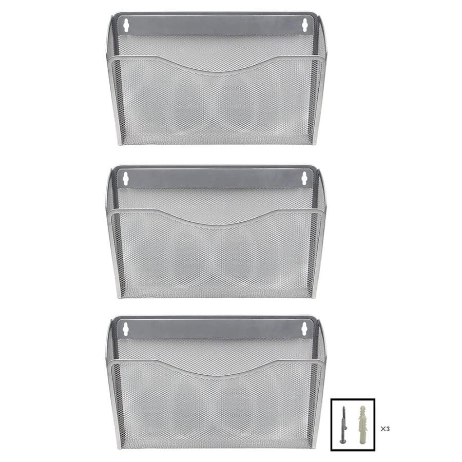 壁掛け書類ラック ベーシック ファイルホルダー 壁掛け メッシュ 三つセット 銀色 | 