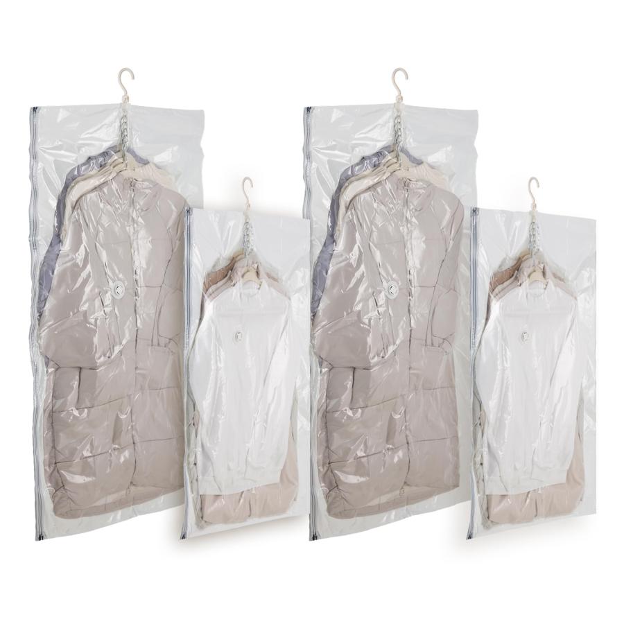 Esoes 吊るせる圧縮袋 衣類圧縮袋 4枚組 135*70cm2枚L+105*70cm2枚M吊り下げ 真空 収納 あっしゅく袋 衣類カバー 省 | 
