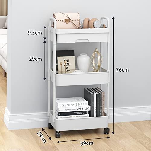UDEAR 3層 プラスチック ローリング キッチンラック 引き出し付き モバイル ユーティリティ カート ハンドル付き 貯蔵 トロリー リビン |  | 02