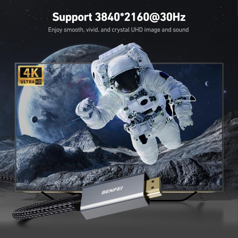 BENFEI 4K DisplayPort - HDMI 0.9m ケーブル アルミニウム シェル、ナイロン編組、単方向 DP 1.2 コンピュ |  | 01
