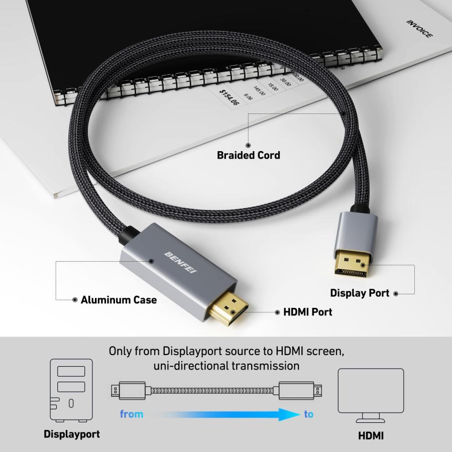 BENFEI 4K DisplayPort - HDMI 0.9m ケーブル アルミニウム シェル、ナイロン編組、単方向 DP 1.2 コンピュ |  | 05