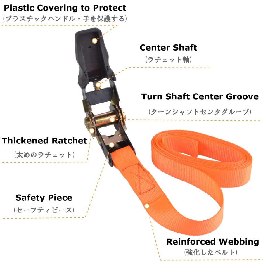 YAPJEB 荷締めベル トラチェット式 2m 3m 4m 5m タイダウンベルト ラッシングベルト 荷締機ベル ト固定ベルト 破断荷重800k |  | 02
