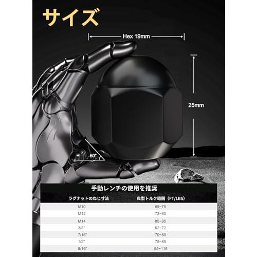 GAsupply 自動車用ホイールナット M12 x P1.25 ラグナット テーパー座60° 19HEX 全長25mm スチール製 ブラック |  | 05