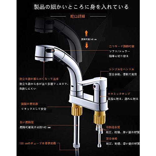 Hefo 洗面台蛇口 混合水栓 シングルレバー ホース引き出し式 泡沫、シャワーが切り替え 360°回転 吐水口昇降 台付き2穴 日本語取扱説明 |  | 06