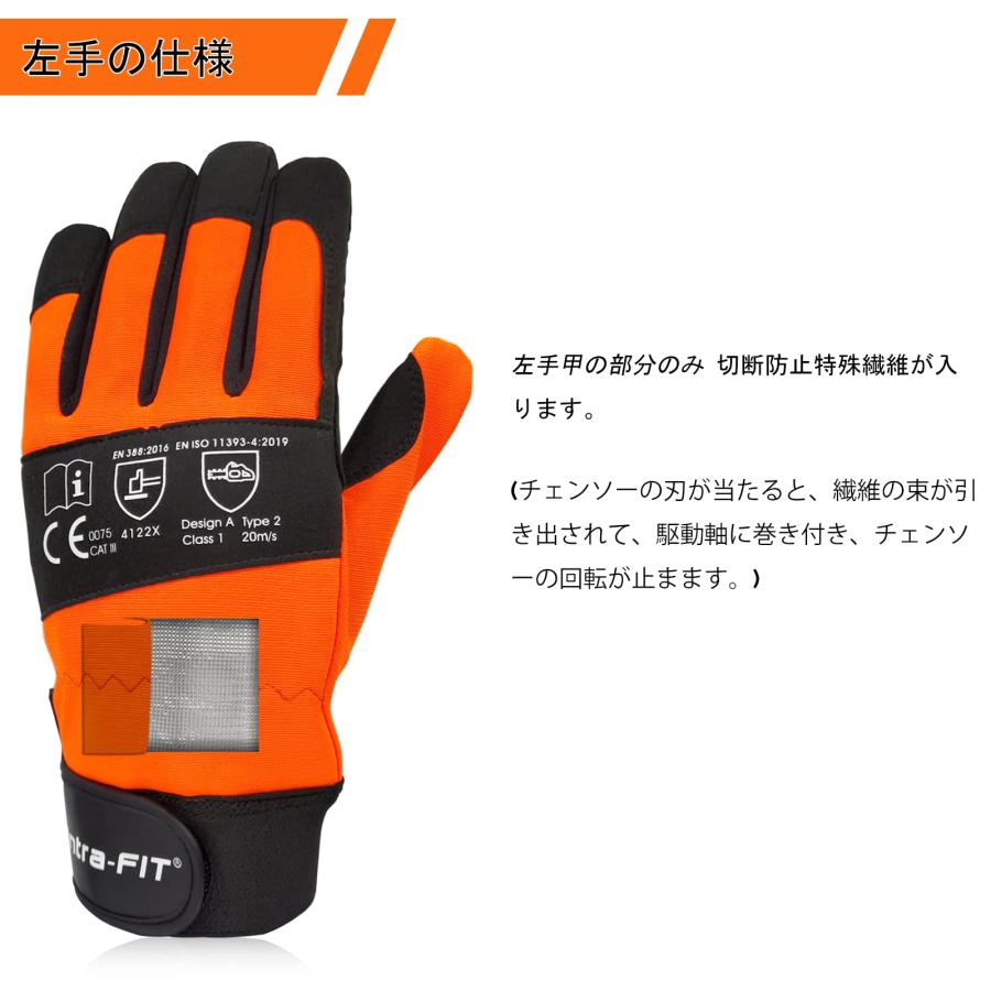 Intra-FIT チェーンソー用手袋 左手背面保護、耐切創手袋 EN ISO