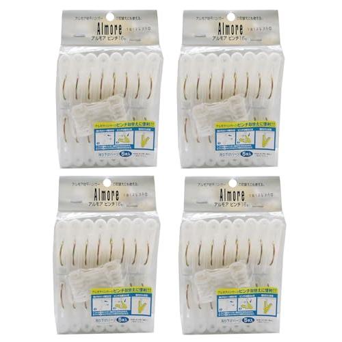 オーエ 洗濯バサミ 約縦5.5cm×横3.7cm×奥行1.2cm ホワイト アルモア モノトーン ピンチ 吊りヒモ 5本付 16個入 4個セット | 