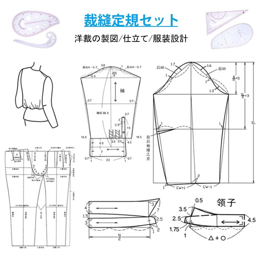 LIKENNY 4枚セット 縫製定規 カーブ定規 雲形定規 三角定規 曲線定規 洋裁 カーブルーラー 裁縫定規セット 描画 製図用具 ソーイング |  | 06