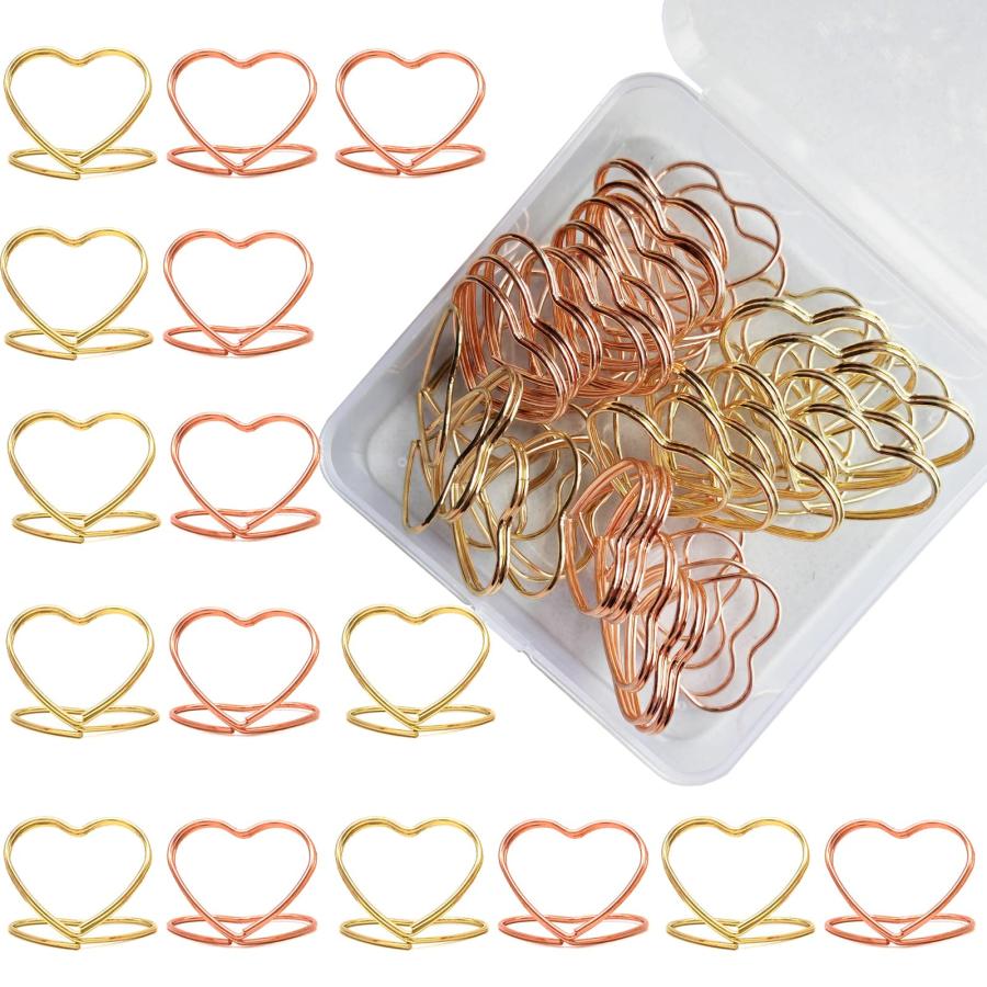 5WYOUKE 30PCS メモクリップ カードホルダー スタンド 名刺クリップ ハート形 金具 写真 立て 可愛い おしゃれ カード 名刺 便 | 