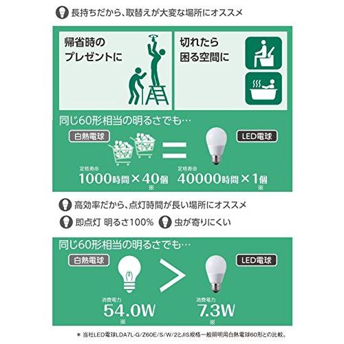 パナソニック LED電球 口金直径26mm 電球60W形相当 昼光色相当7.0W 一般電球・広配光タイプ 1個入り 密閉形器具対応 LDA7DG |  | 04