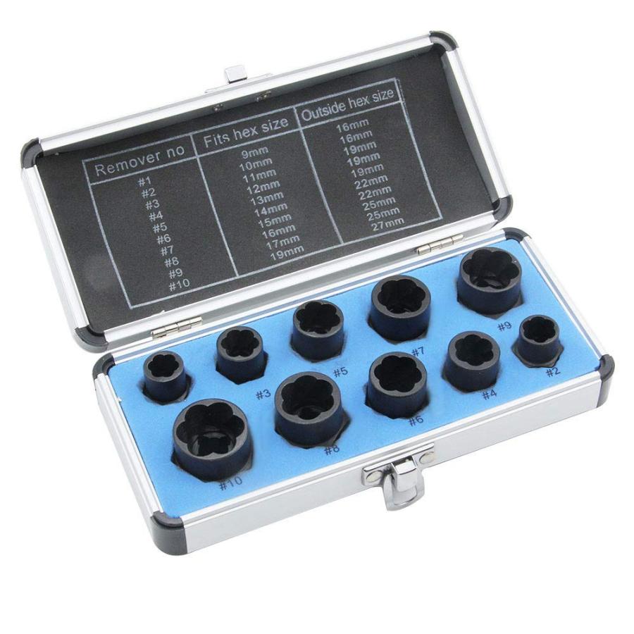 Yetaha ナットツイスター 10点セット ナット抽出ソケットセット 9-19mm 潰れたボルト抽出器 ナットエクストラクター ナット取り外し | 