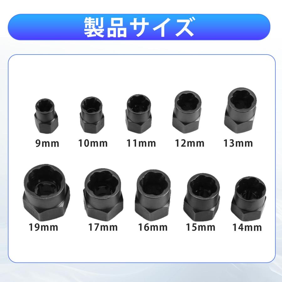 Yetaha ナットツイスター 10点セット ナット抽出ソケットセット 9-19mm 潰れたボルト抽出器 ナットエクストラクター ナット取り外し |  | 01