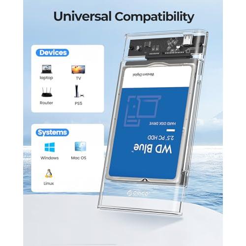 ORICO Type-C 2.5インチ HDD / SSD ケース USB C 3.1 GEN1 ドライブケース 6Gbps転送 透明 SATA |  | 06