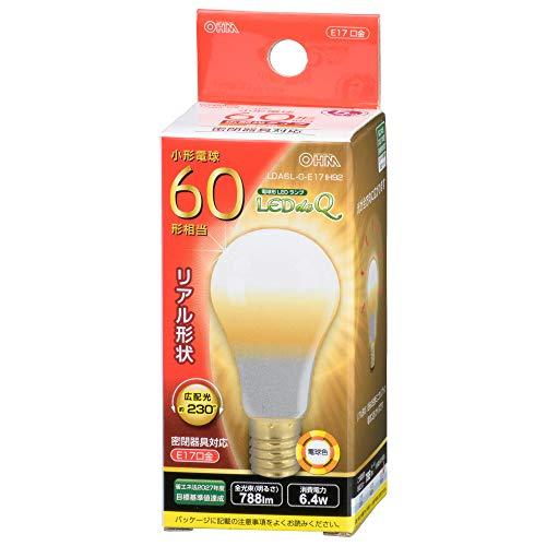 オーム電機 LED電球 小形60形相当/788lm/電球色/E17/広配光230°/密閉・断熱材施工器具対応 LDA6L-G-E17 IH92 | 