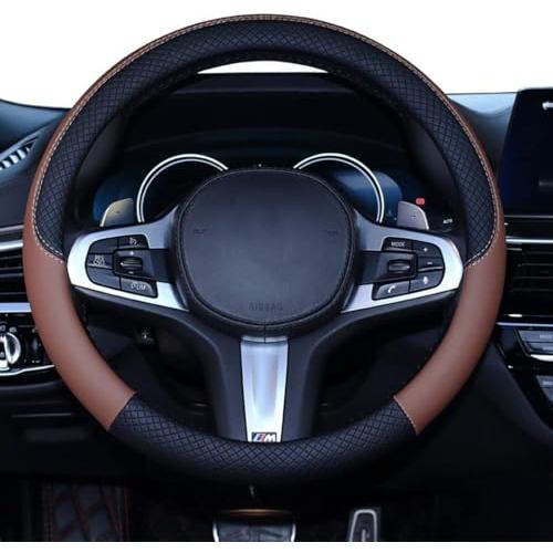 HUACHENG ハンドルカバー 車用 軽自動車 sサイズ ステアリングカバー 本革 汎用 おしゃれ 通気性がよい 滑り防止 オールシーズン対応 | 