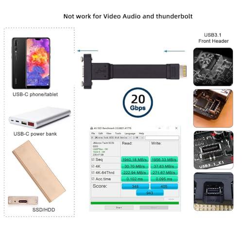 【互換品】 NFHK USB 3.2 20ピン Type-E IDC フロントパネルヘッダーからUSB-C Type-Cメス延長ケーブル 20Gbps |  | 01