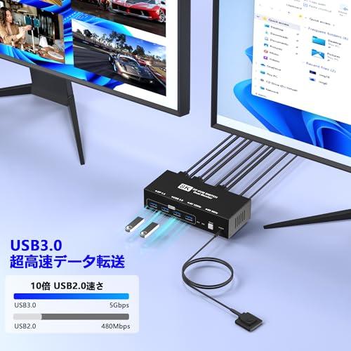 【互換品】 8K@60Hz DisplayPort KVMスイッチ 2入力2出力 KVM 切替器 パソコン2台モニター2台切り替え 4つのUSB 3. |  | 04