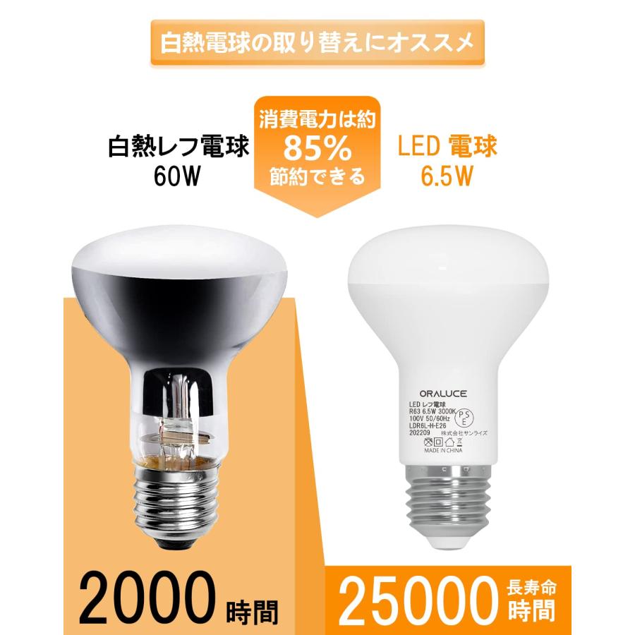 ORALUCE LED電球 E26口金 レフランプ形 電球色 60形相当 6.5W 680lm 3000K 120度下方向 レフ電球タイプ 調光 |  | 03