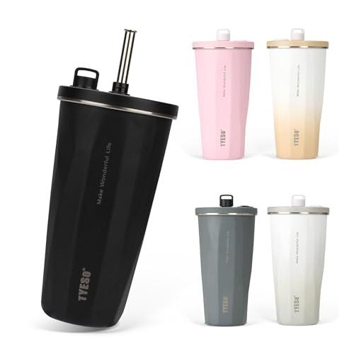 SNSで話題TYESO タンブラー ストロー付き 470ml ステンレス 蓋付き 真空断熱 保温 保冷 アウトドア 持ち運び便利 直飲み 漏れな | 