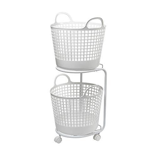 ライクイット like-it ランドリー 洗濯 収納 ラウンド型バスケット 2段 約幅41×40.5×90.5cmキャスター含む ホワイト LW | 