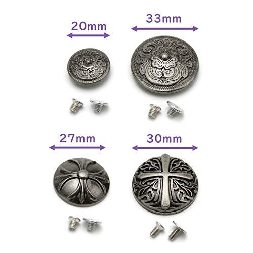 コンチョ ボタン 12個セット ねじ式 アンティーク シルバー 20mm〜33mm ターコイズ 唐草 インディアン 龍 五芒星 さくら レザーク |  | 03