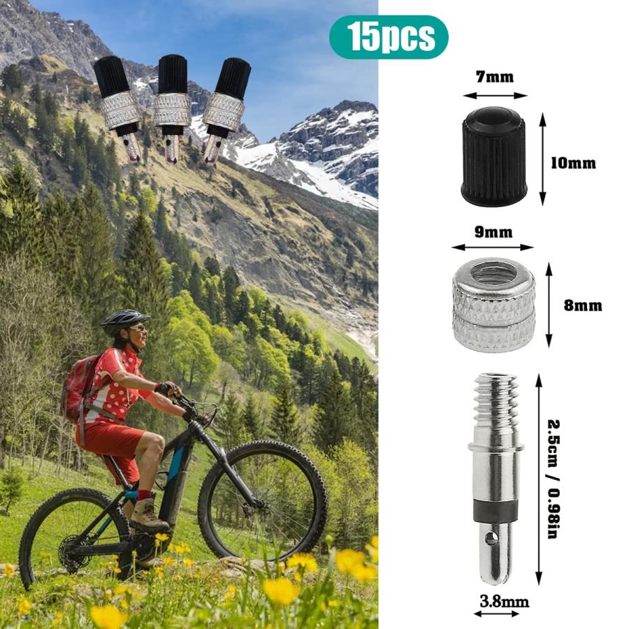 自転車バルブ 15個セット バルブ 便利な 空気長持 空気入れが軽い 虫ゴム不要 英式 スーパーバルブ アルミ合金製キャップ 交換簡単 自転車用 |  | 01