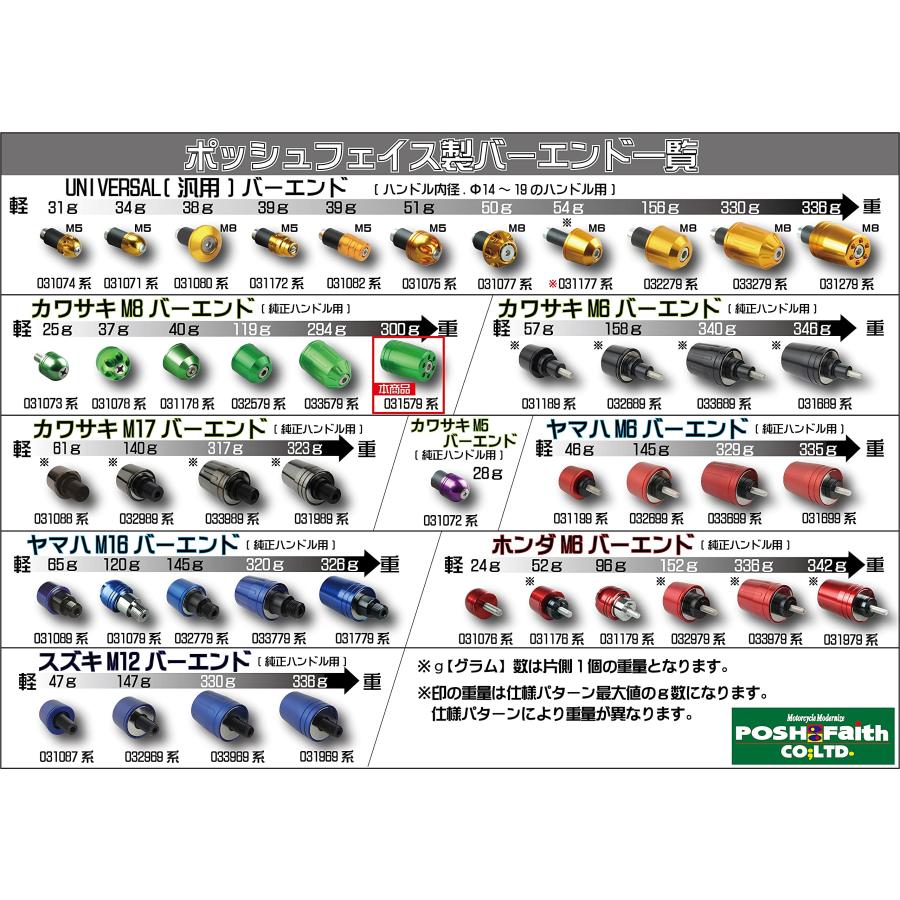 ポッシュPOSH バイク用品 ハンドルバーエンド ウルトラヘビーバーエンド カワサキ純正ハンドル用 M8タイプ NINJA250 | Z900R |  | 08