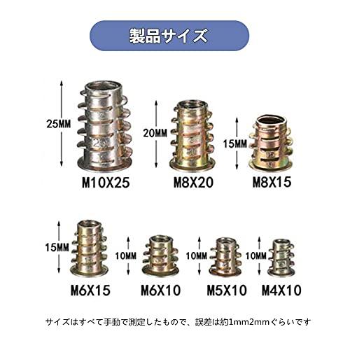 YFFSFDC 埋め込みナット M4 M5 M6 M8 M10 130個セット インサートナット ねじ込みタイプ 家具 木工 DIY 接合 金具 |  | 01