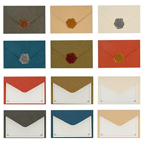 TEMLUM メッセージカード 感謝カード ミニサイズ グリーティングカード 挨拶カード 封筒6色 シーリングワックス シール4色 アンティーク | 
